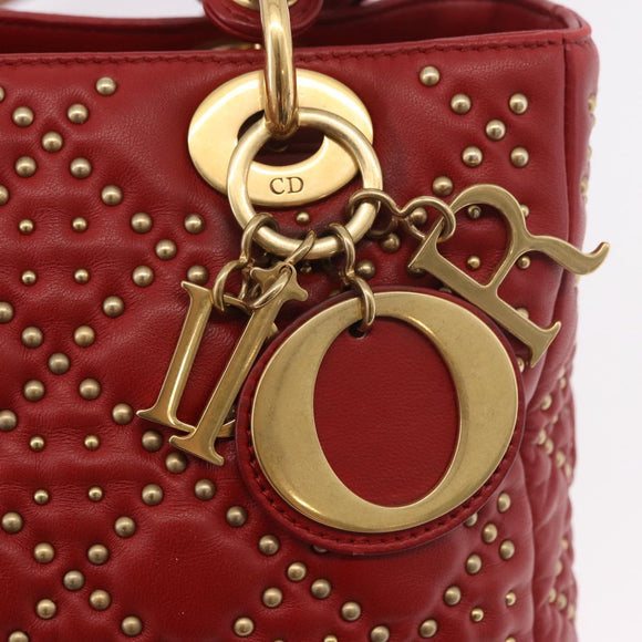 Christian Dior Lady Dior Canage Hand Bag Leather 2way Red Gold Auth 184976M