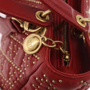 Christian Dior Lady Dior Canage Hand Bag Leather 2way Red Gold Auth 184976M-20