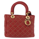 Christian Dior Lady Dior Canage Hand Bag Leather 2way Red Gold Auth 184976M-13
