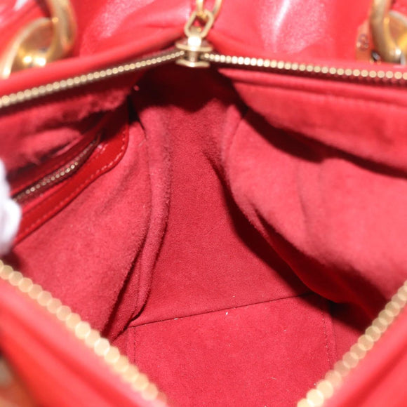 Christian Dior Lady Dior Canage Hand Bag Leather 2way Red Gold Auth 184976M