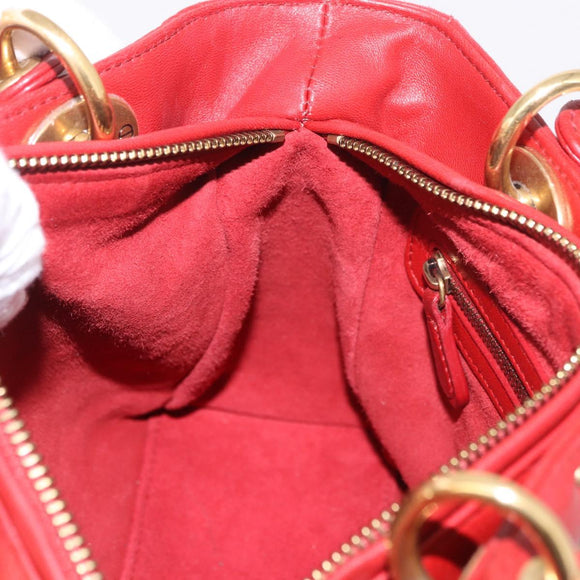Christian Dior Lady Dior Canage Hand Bag Leather 2way Red Gold Auth 184976M