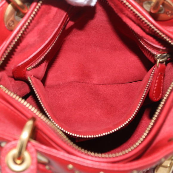 Christian Dior Lady Dior Canage Hand Bag Leather 2way Red Gold Auth 184976M