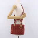 Christian Dior Lady Dior Canage Hand Bag Leather 2way Red Gold Auth 184976M-26