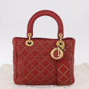 Christian Dior Lady Dior Canage Hand Bag Leather 2way Red Gold Auth 184976M-12