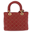 Christian Dior Lady Dior Canage Hand Bag Leather 2way Red Gold Auth 184976M-2