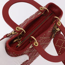 Christian Dior Lady Dior Canage Hand Bag Leather 2way Red Gold Auth 184976M-6