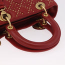 Christian Dior Lady Dior Canage Hand Bag Leather 2way Red Gold Auth 184976M-7