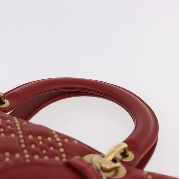 Christian Dior Lady Dior Canage Hand Bag Leather 2way Red Gold Auth 184976M