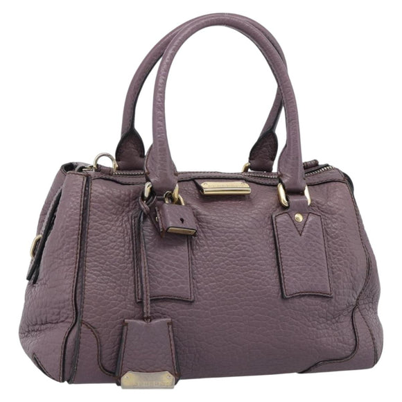 BURBERRY Hand Bag Leather Purple Silver Auth 184978