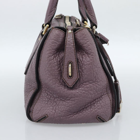 BURBERRY Hand Bag Leather Purple Silver Auth 184978