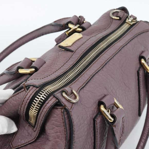 BURBERRY Hand Bag Leather Purple Silver Auth 184978