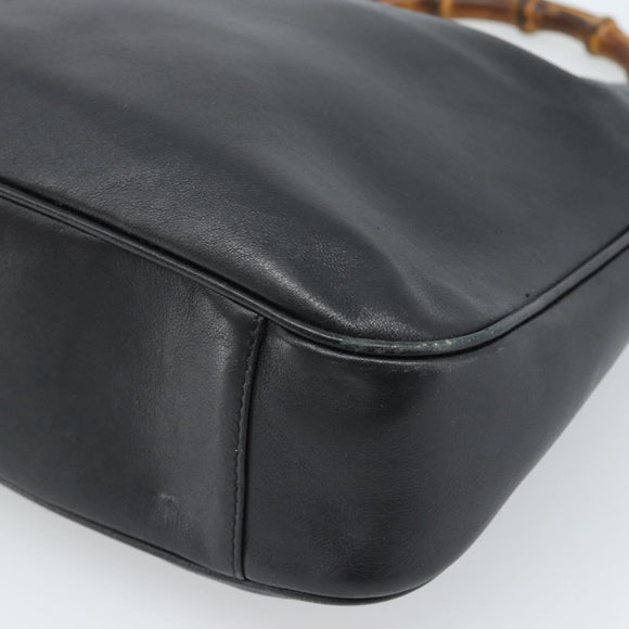 GUCCI Bamboe Schoudertas Leer 2-weg Zwart Goud 001 1998 1638 Auth 184979