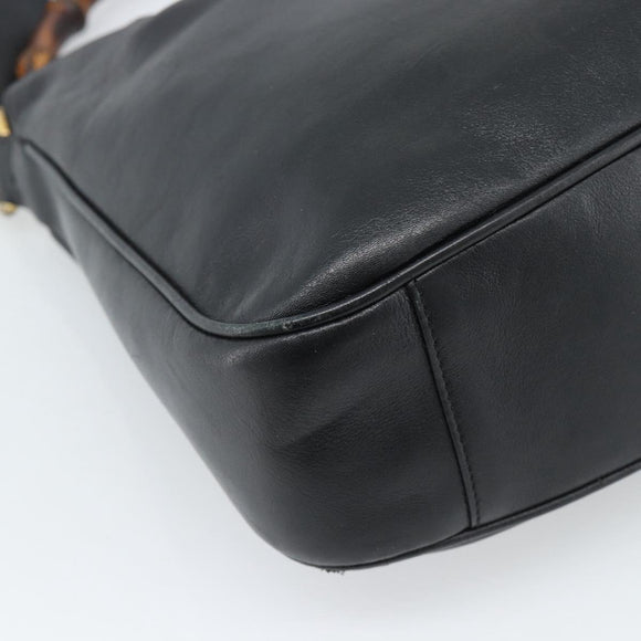 GUCCI Bamboe Schoudertas Leer 2-weg Zwart Goud 001 1998 1638 Auth 184979