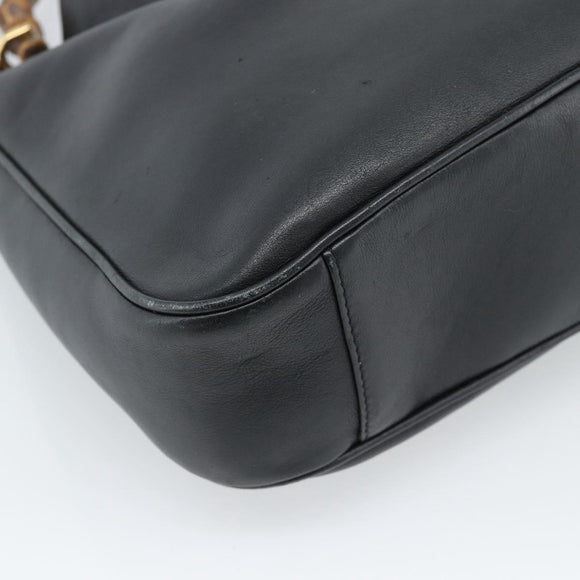 GUCCI Bamboe Schoudertas Leer 2-weg Zwart Goud 001 1998 1638 Auth 184979