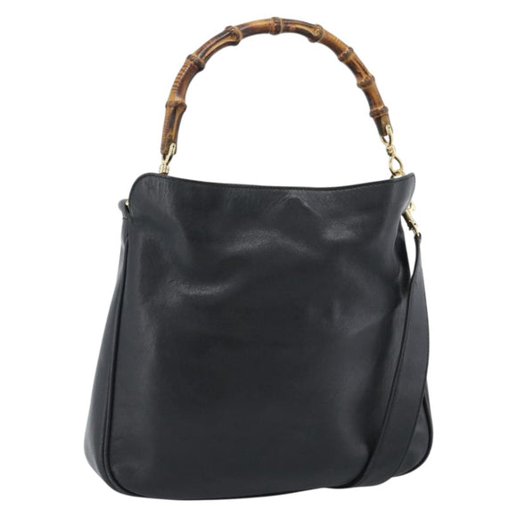 GUCCI Bamboe Schoudertas Leer 2-weg Zwart Goud 001 1998 1638 Auth 184979