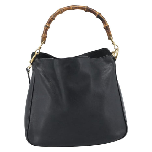 GUCCI Bamboe Schoudertas Leer 2-weg Zwart Goud 001 1998 1638 Auth 184979
