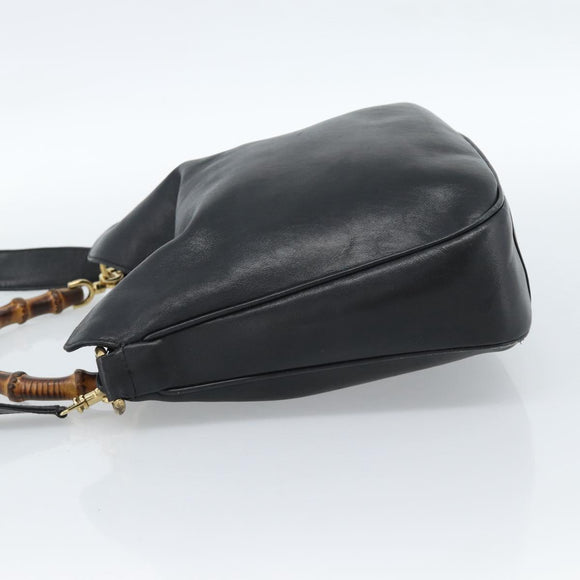 GUCCI Bamboe Schoudertas Leer 2-weg Zwart Goud 001 1998 1638 Auth 184979