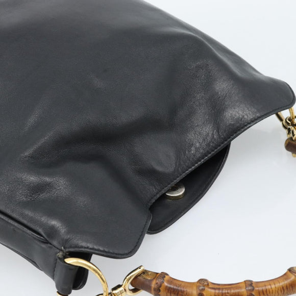 GUCCI Bamboe Schoudertas Leer 2-weg Zwart Goud 001 1998 1638 Auth 184979