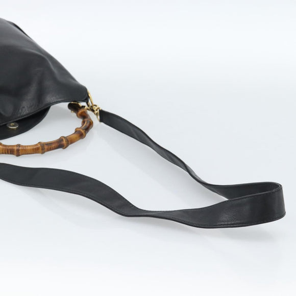 GUCCI Bamboe Schoudertas Leer 2-weg Zwart Goud 001 1998 1638 Auth 184979