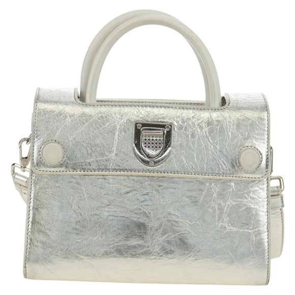 Christian Dior Hand Bag Leather 2way Silver Auth 184980V