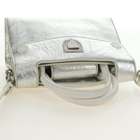 Christian Dior Hand Bag Leather 2way Silver Auth 184980V