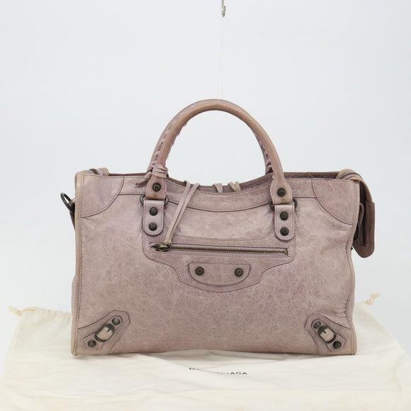 BALENCIAGA The City Hand Bag Leather 2way Purple 115748 Auth 184981SM