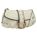 Salvatore Ferragamo Gancini Shoulder Bag Leather Ivory Silver Auth 184983-1