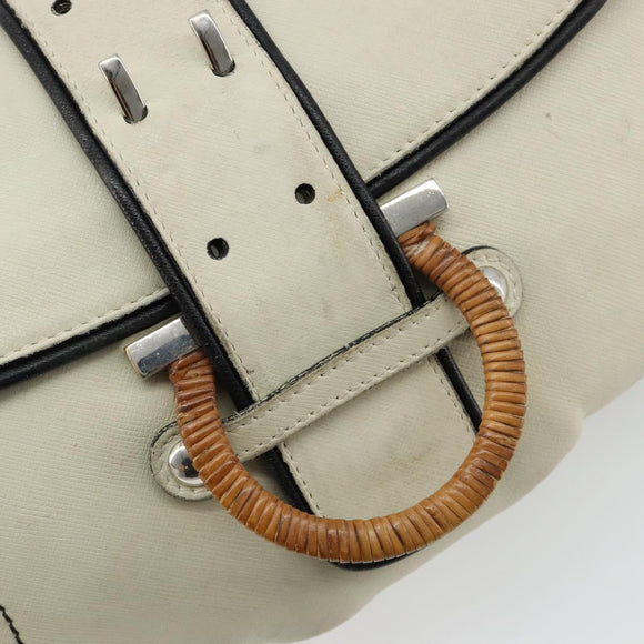 Salvatore Ferragamo Gancini Shoulder Bag Leather Ivory Silver Auth 184983