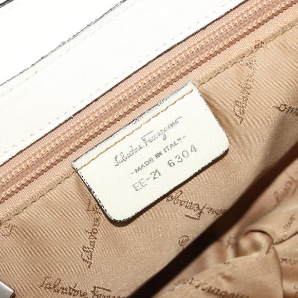 Salvatore Ferragamo Gancini Shoulder Bag Leather Ivory Silver Auth 184983