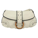 Salvatore Ferragamo Gancini Shoulder Bag Leather Ivory Silver Auth 184983-13