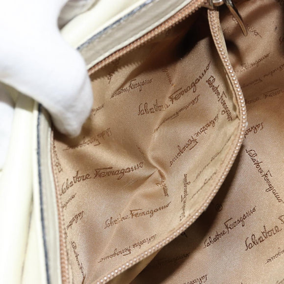 Salvatore Ferragamo Gancini Shoulder Bag Leather Ivory Silver Auth 184983