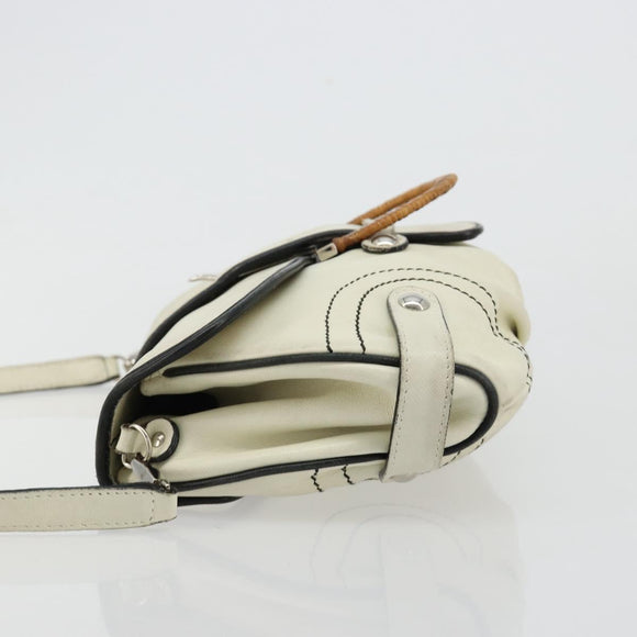 Salvatore Ferragamo Gancini Shoulder Bag Leather Ivory Silver Auth 184983