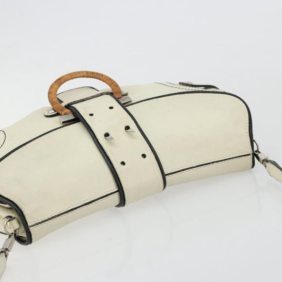 Salvatore Ferragamo Gancini Shoulder Bag Leather Ivory Silver Auth 184983