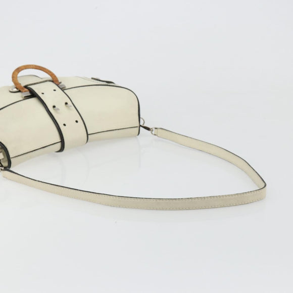 Salvatore Ferragamo Gancini Shoulder Bag Leather Ivory Silver Auth 184983