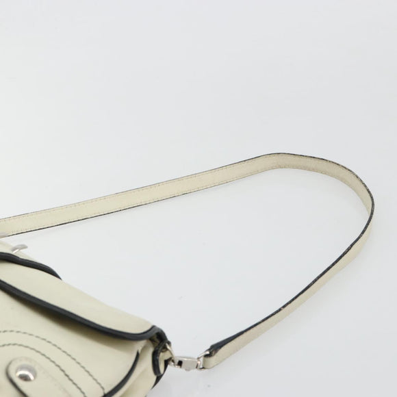 Salvatore Ferragamo Gancini Shoulder Bag Leather Ivory Silver Auth 184983