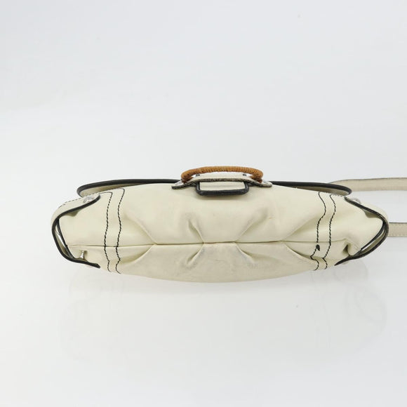 Salvatore Ferragamo Gancini Shoulder Bag Leather Ivory Silver Auth 184983