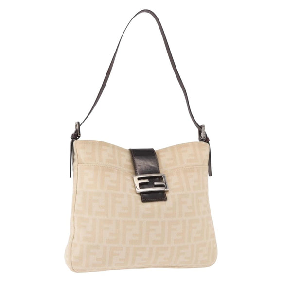 FENDI Zucca Canvas Mamma Baguette Shoulder Bag Beige Silver Auth 184984SAV