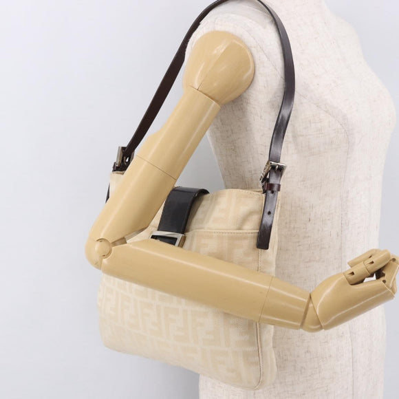 FENDI Zucca Canvas Mamma Baguette Shoulder Bag Beige Silver Auth 184984SAV
