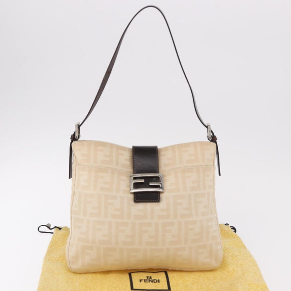 FENDI Zucca Canvas Mamma Baguette Shoulder Bag Beige Silver Auth 184984SAV