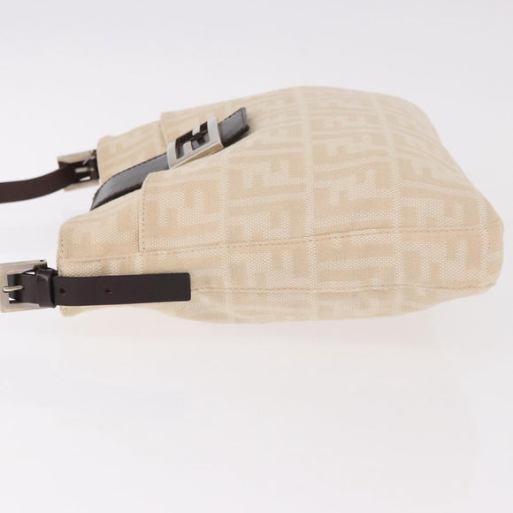 FENDI Zucca Canvas Mamma Baguette Shoulder Bag Beige Silver Auth 184984SAV