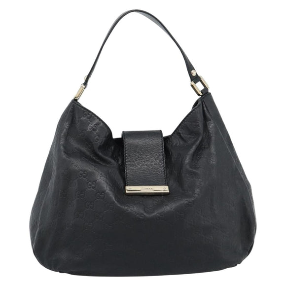 GUCCI GG Canvas Guccissima Shoulder Bag Leather Black Gold 211933 Auth 184986V