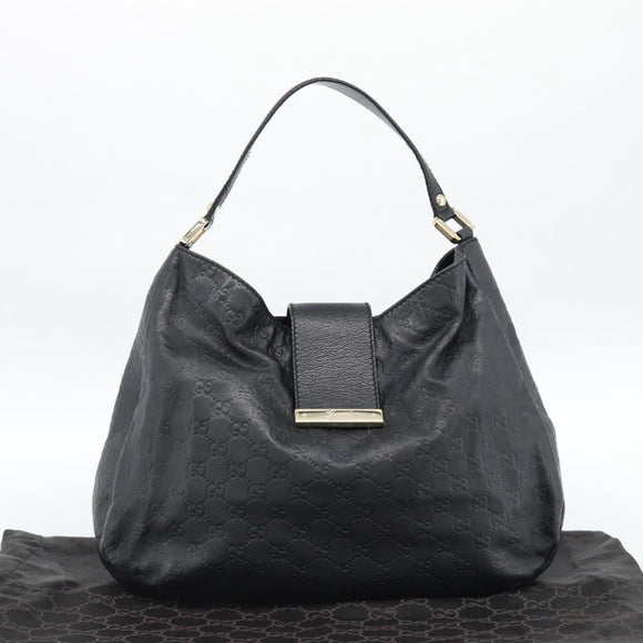 GUCCI GG Canvas Guccissima Shoulder Bag Leather Black Gold 211933 Auth 184986V
