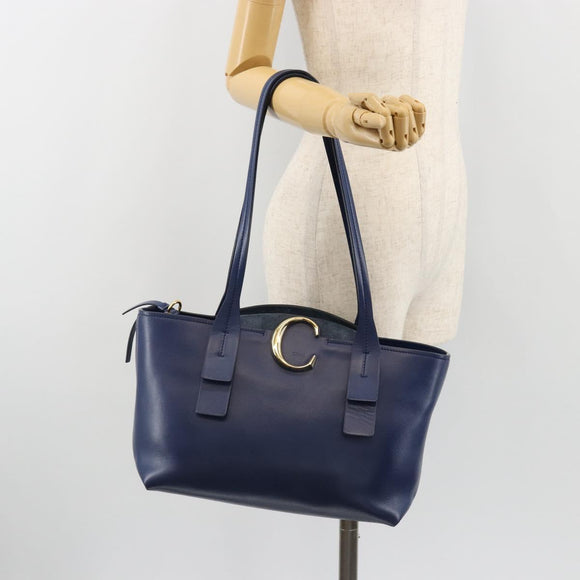 Chloe Tote Bag Leather Blue Gold Auth 184989A