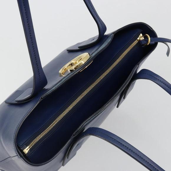 Chloe Tote Bag Leather Blue Gold Auth 184989A