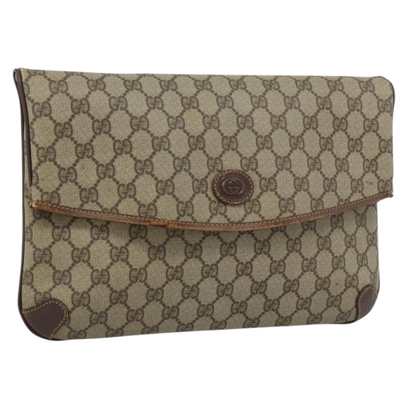 GUCCI GG Supreme Clutch Bag PVC Beige Gold 004 39 6092 Auth 184990