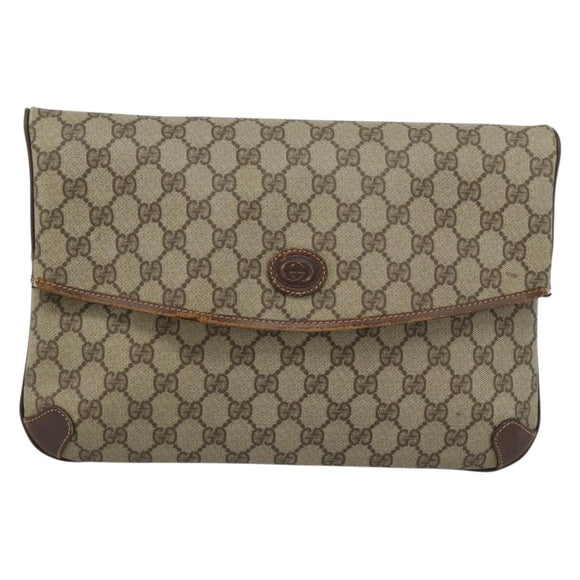 GUCCI GG Supreme Clutch Bag PVC Beige Gold 004 39 6092 Auth 184990