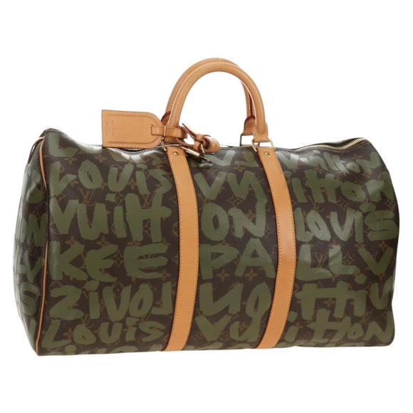 LOUIS VUITTON Monogram Graffiti Keepall 50 Boston tas Kaki M92196 Auth 184999SV