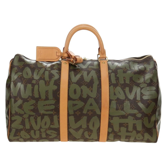 LOUIS VUITTON Monogram Graffiti Keepall 50 Boston tas Kaki M92196 Auth 184999SV