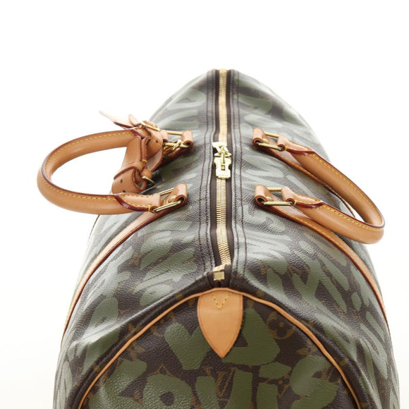 LOUIS VUITTON Monogram Graffiti Keepall 50 Boston tas Kaki M92196 Auth 184999SV