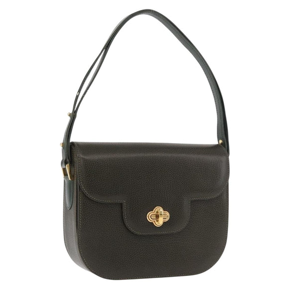 BALLY Shoulder Bag Leather Green Gold Auth 185005